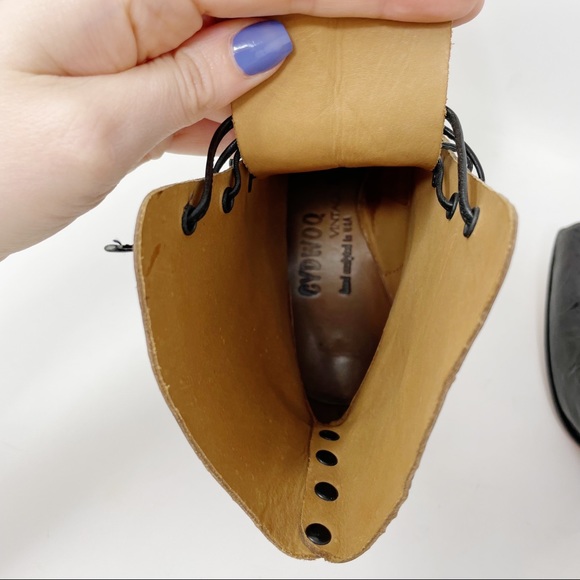 CYDWOQ Andesite Handmade Crackled Leather Square Toe Lace Up Boots Size 36, US 6 - Picture 2 of 12